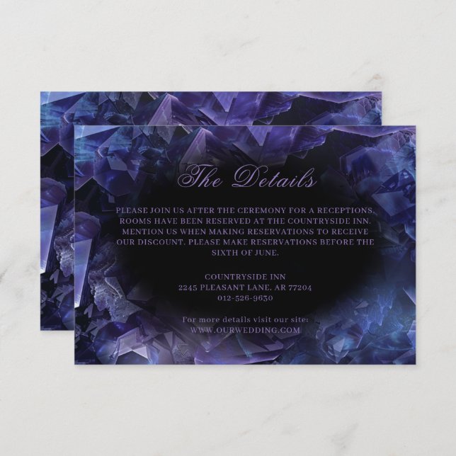 Dark Amethyst Boho Witch Crystals Black Wedding Enclosure Card (Front/Back)