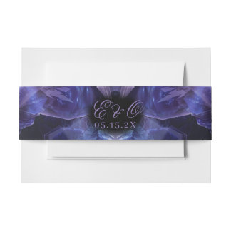 Dark Amethyst Boho Witch Crystals Black Wedding Invitation Belly Band
