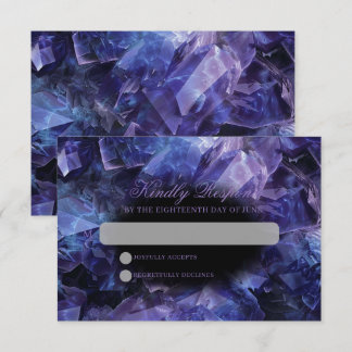 Dark Amethyst Boho Witch Crystals Black Wedding RSVP Card