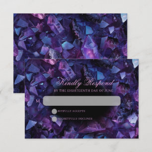 Dark Amethyst Boho Witch Crystals Black Wedding RSVP Card