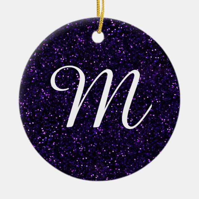 Dark Amethyst Purple Glitter Ceramic Tree Decoration (Front)