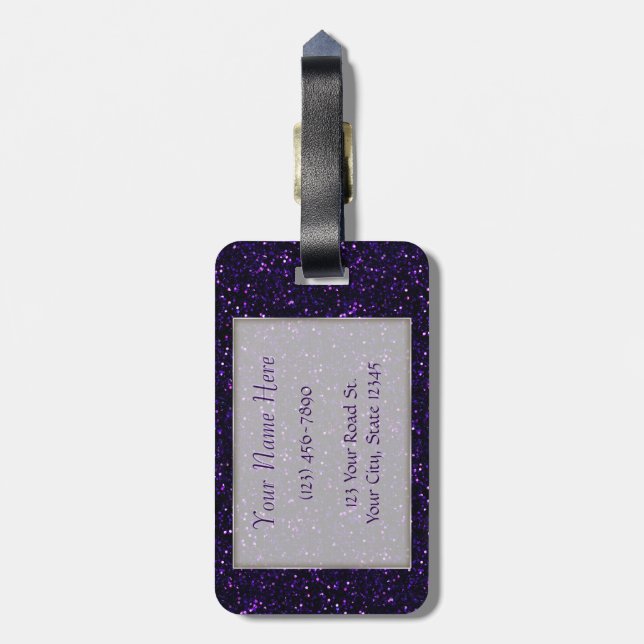 Dark Amethyst Purple Glitter Luggage Tag (Back Vertical)