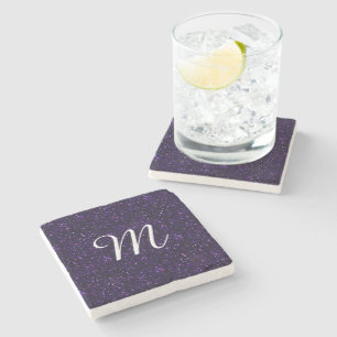 Dark Amethyst Purple Glitter Stone Coaster