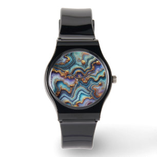 Dark Amethyst Purple Teal Blue Gold Marble Pattern Watch