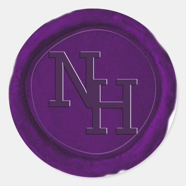 Dark Amethyst Purple Wax Seal Monogram Sticker (Front)