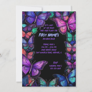 Dark Amethyst Wings Birthday Invite