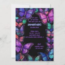 Dark Amethyst Wings Birthday Invite