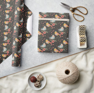Dark and Cosy Love Bird Floral Botanical Wrapping Paper