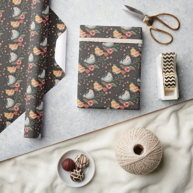 Dark and Cosy Love Bird Floral Botanical Wrapping Paper (Crafts)