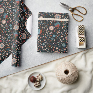 Dark and Cosy Woodland Floral Botanical Wrapping Paper