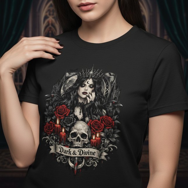 Dark and Divine Gothic Skull and Roses T-Shirt (Dark Gothic Corgi With Skull and Candles T-Shirt by Ricaso. A great goth style tee for anyone
)