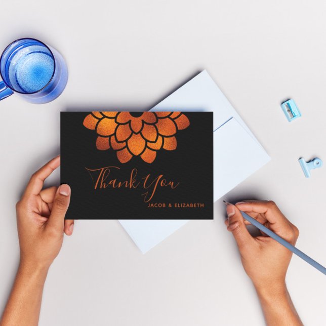 Dark and Dramatic Copper Aster on Black Thank You Card (Creator Uploaded)