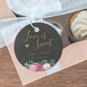 Dark and Gold Floral Love is Sweet Wedding Favour Tags