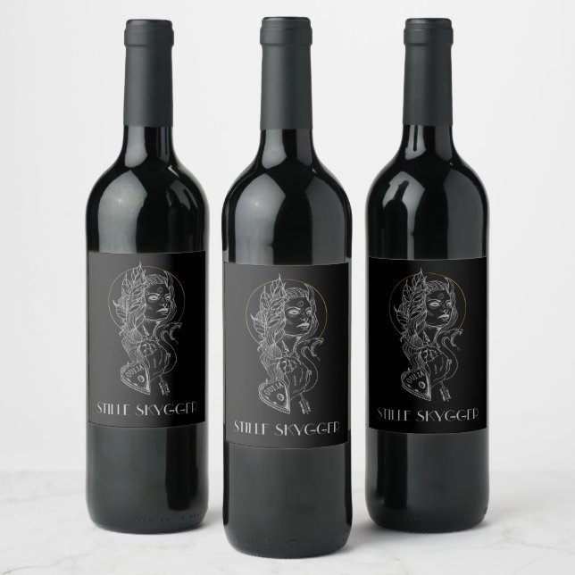 Dark and Goth Neotraditional Witch Art Wine Label (Bottles)