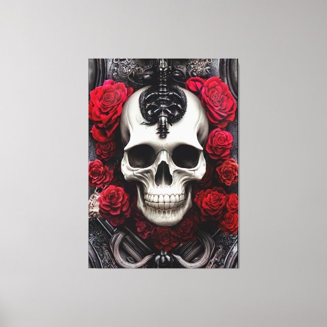Dark and Gothic Skull and Roses Murial Canvas Print (Front)