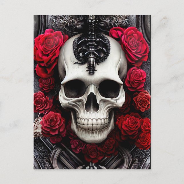 Dark and Gothic Skull and Roses Murial Postcard (Front)