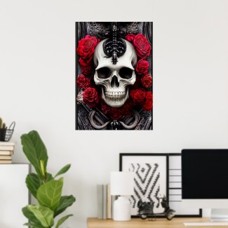 Dark and Gothic Skull and Roses Murial Poster