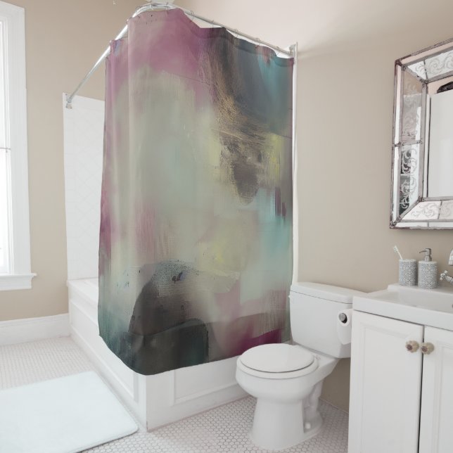 Dark and light abstract colour blend shower curtain (In Situ)