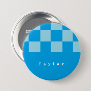 Dark and light blue square blocks pattern 7.5 cm round badge