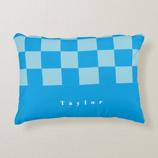Dark and light blue square blocks pattern decorative cushion (Front)