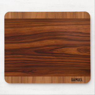 Dark and light brown wood texture monogram mouse mat