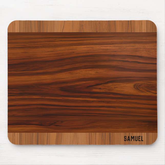 Dark and light brown wood texture monogram mouse mat (Front)