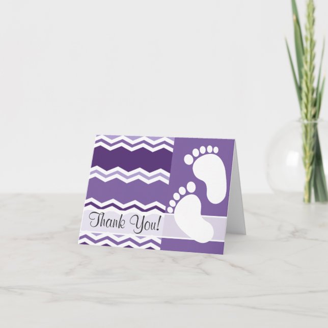 Dark and Light Lavender Purple Chevron Stripes Thank You Card (Front)