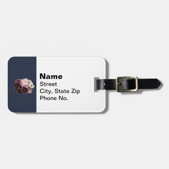 Dark and Light Mums and Daisies Luggage Tag (Front Horizontal)