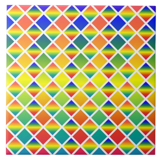 Dark and LIght Rainbows (Diamond Chequered) Tile (Front)