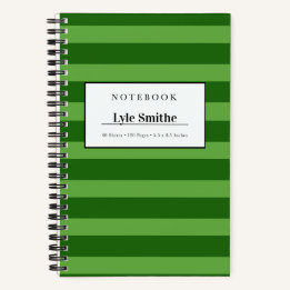 Dark And Lime Green Striped Personalised Notebook