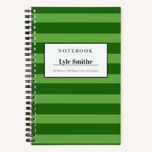 Dark And Lime Green Striped Personalised Notebook