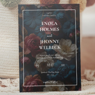 Dark and Moody Blue Floral Wedding Invitation
