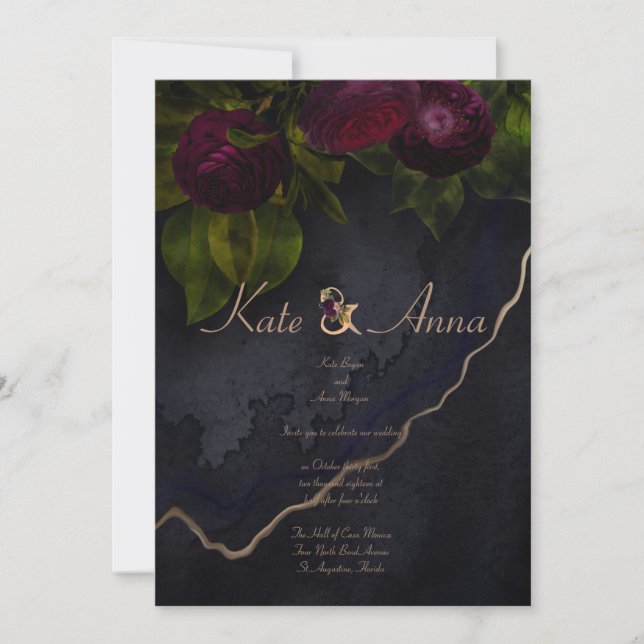 Dark and Moody elegant watercolor floral wedding  Invitation (Front)