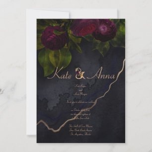 Dark and Moody elegant watercolor floral wedding Invitation