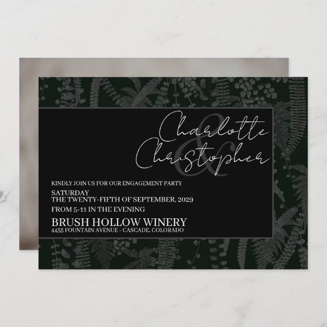 Dark and Moody Ferns Engagement Party Invitation (Front/Back)