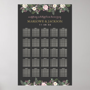 Dark and Moody Floral Boho Wedding Seating Poster