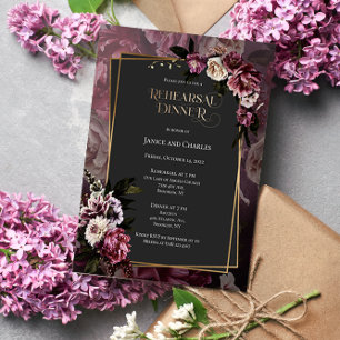 Dark and Moody Floral Rehearsal Dinner Invitation