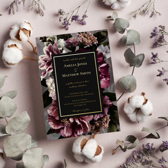 Dark and Moody Floral Wedding Foil Invitation (Creator Uploaded)