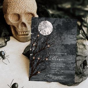 Dark and Moody Full Moon Halloween Tree Invitation