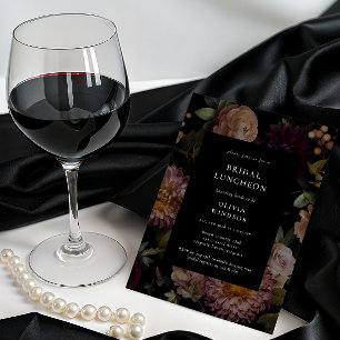 Dark and Moody Gothic Black Floral Bridal Luncheon Invitation