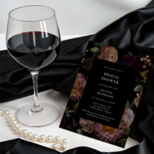 Dark and Moody Gothic Black Floral Bridal Shower  Invitation