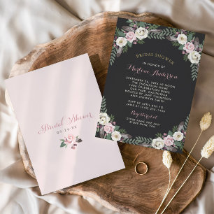 Dark and Moody Rose Pink Floral Boho Bridal Shower Invitation