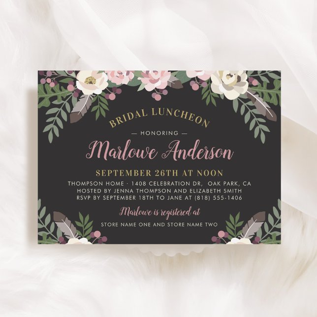 Dark and Moody Rose Pink Floral Bridal Luncheon Invitation (Creator Uploaded)