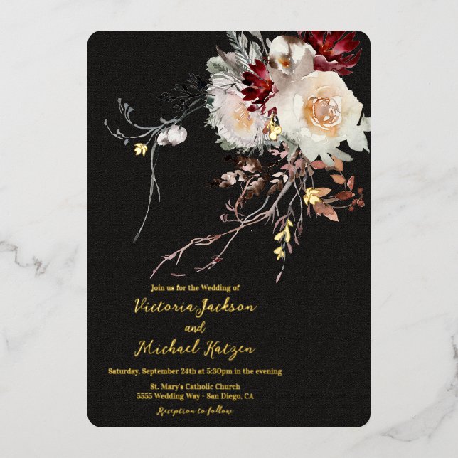 Dark and Moody Winter Floral Foi Wedding (Front)