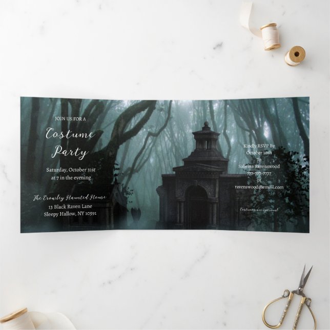 Dark and Spooky Graveyard Halloween Party Tri-Fold Invitation (Inside)