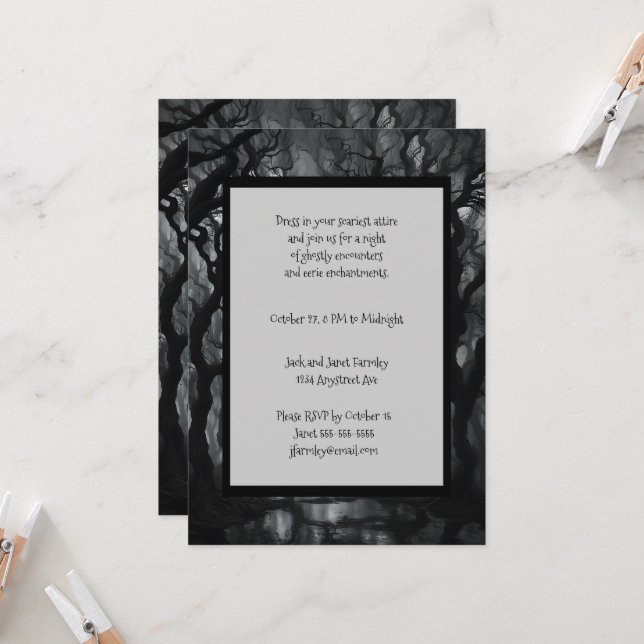 Dark and Spooky Haunted Forest Halloween Invitation (Front/Back In Situ)