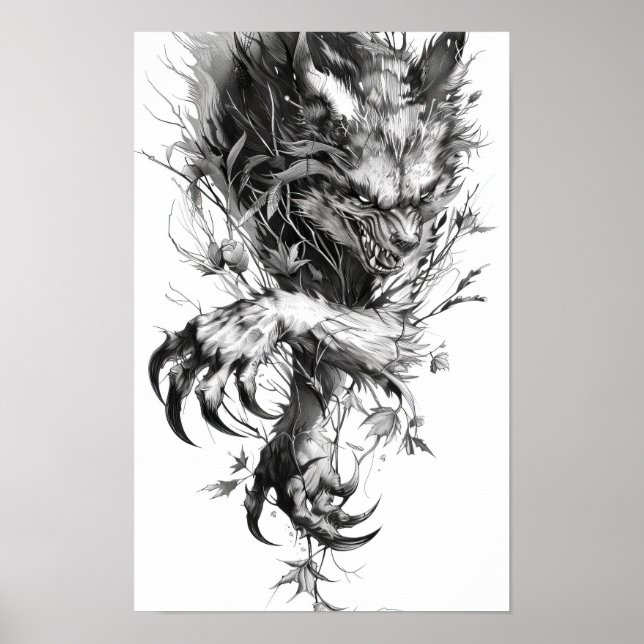 Dark and Spooky Scary Animal Monster Drawing Poste Poster (Front)