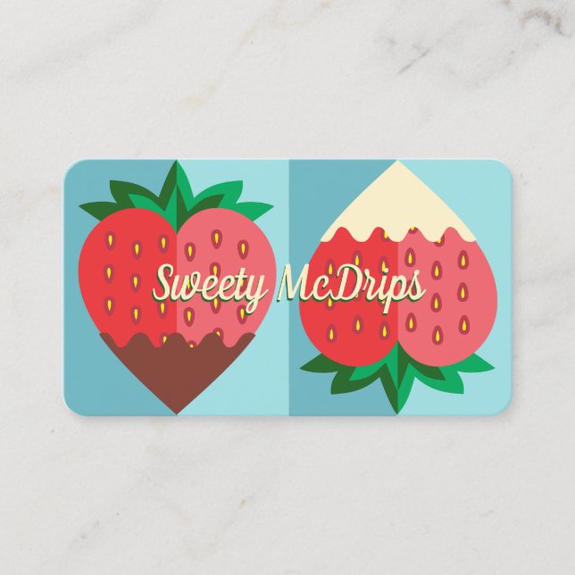 dark and white chocolate covered strawberry fruit business card (Front)