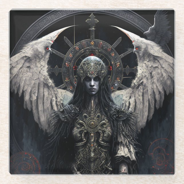 Dark Angel Gothic Fantasy Art Glass Coaster (Front)