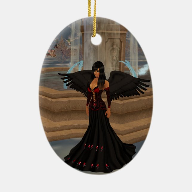 Dark Angel Love Oval Ornament (Back)